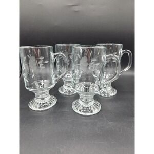 Set Of 4 Princess House Heritage Crystal Irish Coffee Cups Etched